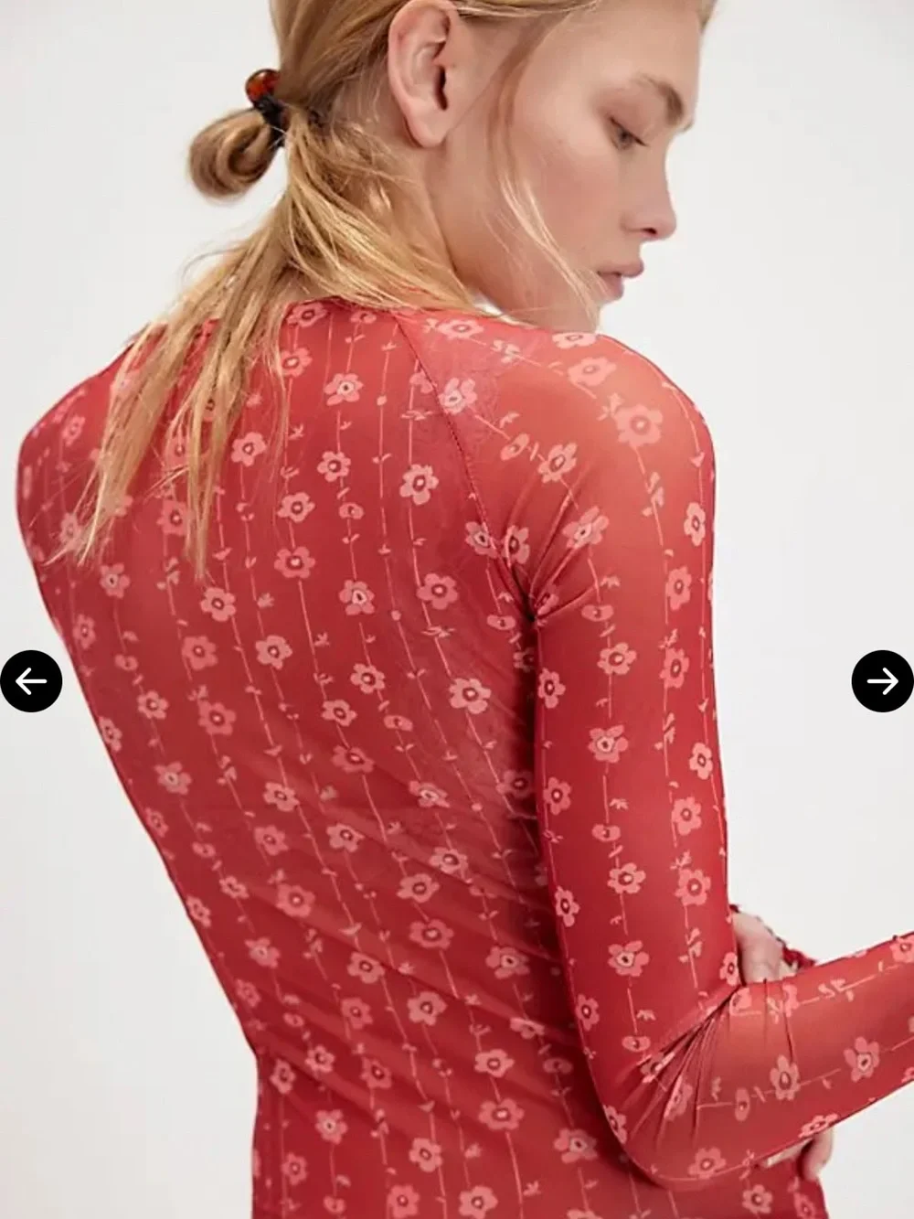 Free People Red pink Sheer Floral Long-Sleeve Bodysuit